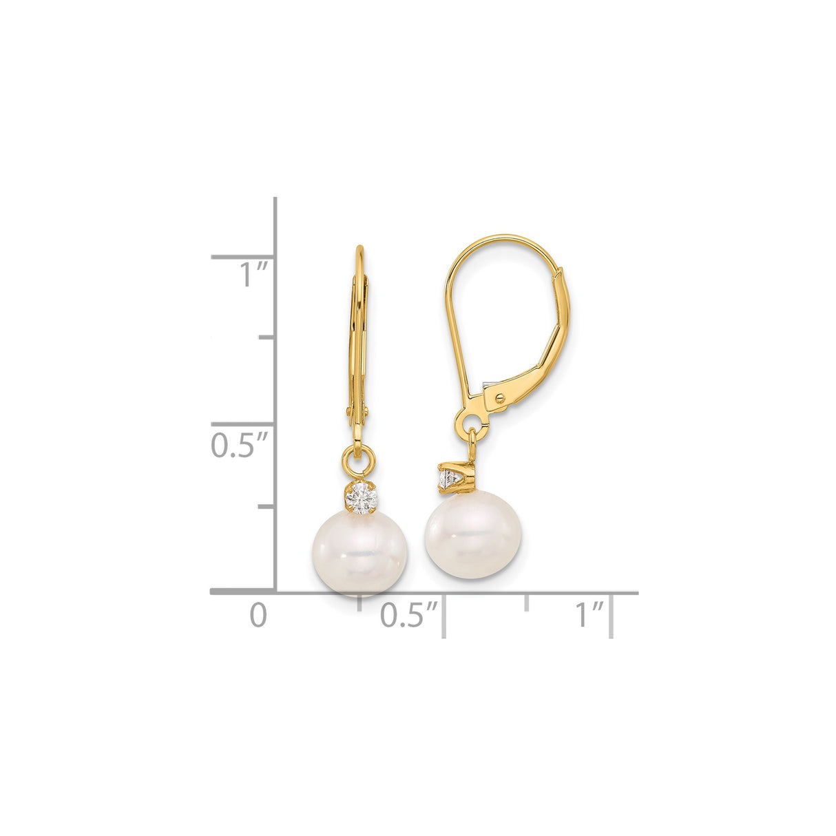 14k Yellow Gold Dangle Earrings with White Cultured Pearls and Diamonds Accents