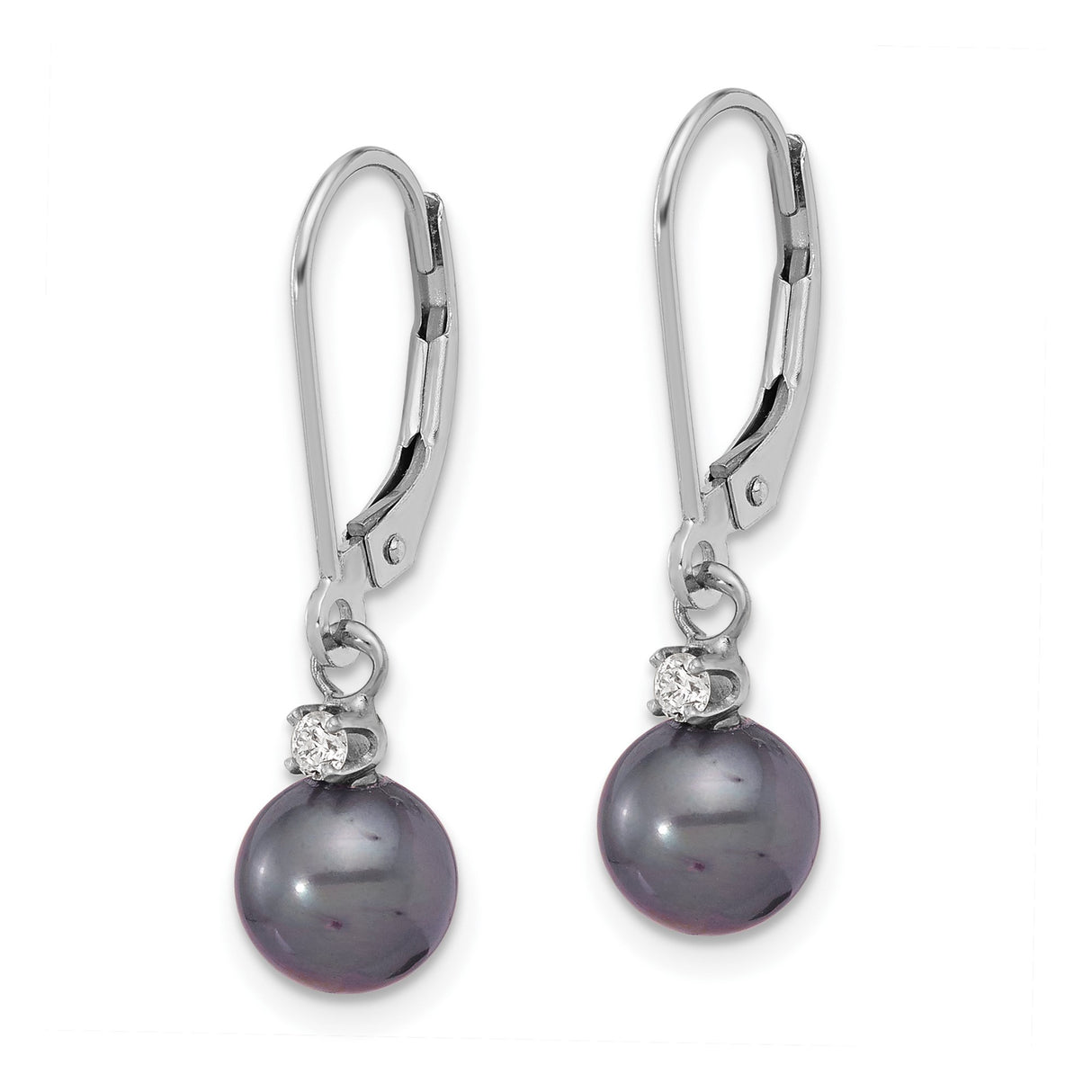 14k White Gold Dangle Earrings with Black Cultured Freshwater Pearls and Diamonds