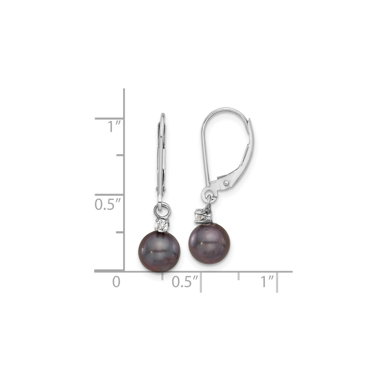 14k White Gold Dangle Earrings with Black Cultured Freshwater Pearls and Diamonds