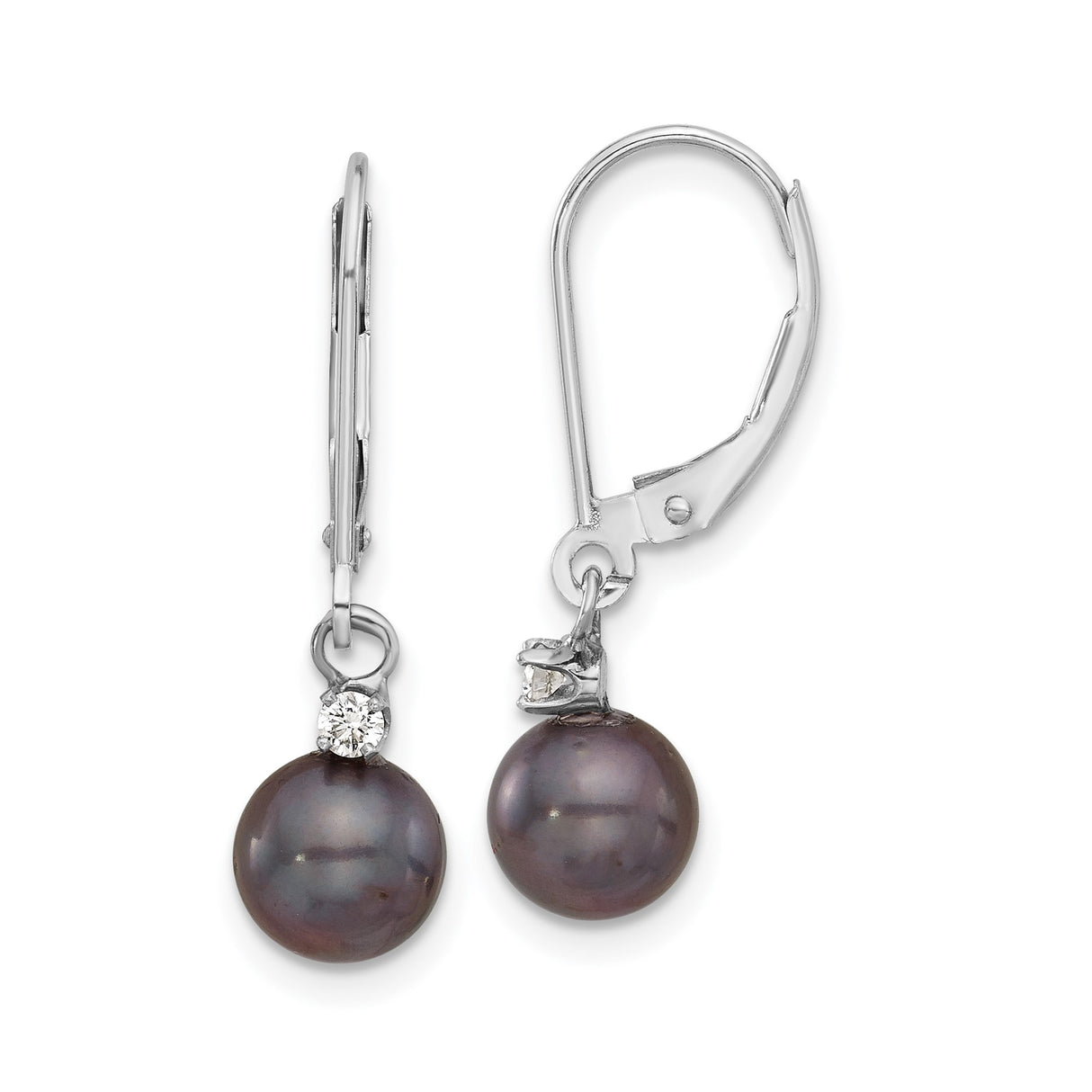 14k White Gold Dangle Earrings with Black Cultured Freshwater Pearls and Diamonds