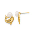 14k Yellow Gold Dolphin Stud Earrings with White Pearl, Nautical Ocean Theme for Women