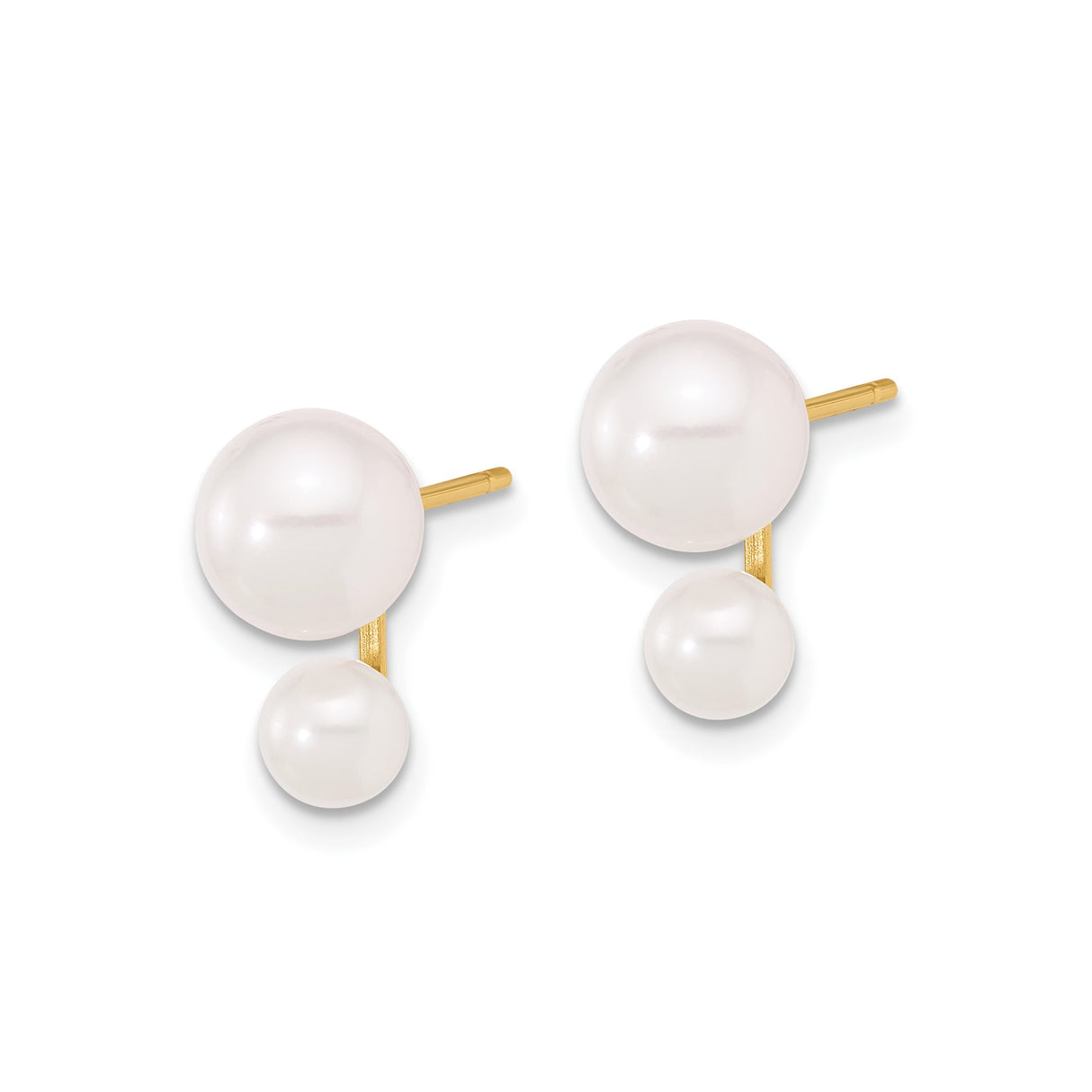 14k Yellow Gold Double Sided Pearl Stud Earrings, Front Back Modern Design