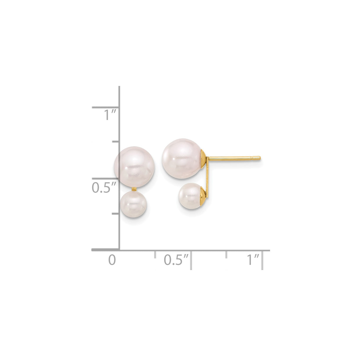 14k Yellow Gold Double Sided Pearl Stud Earrings, Front Back Modern Design
