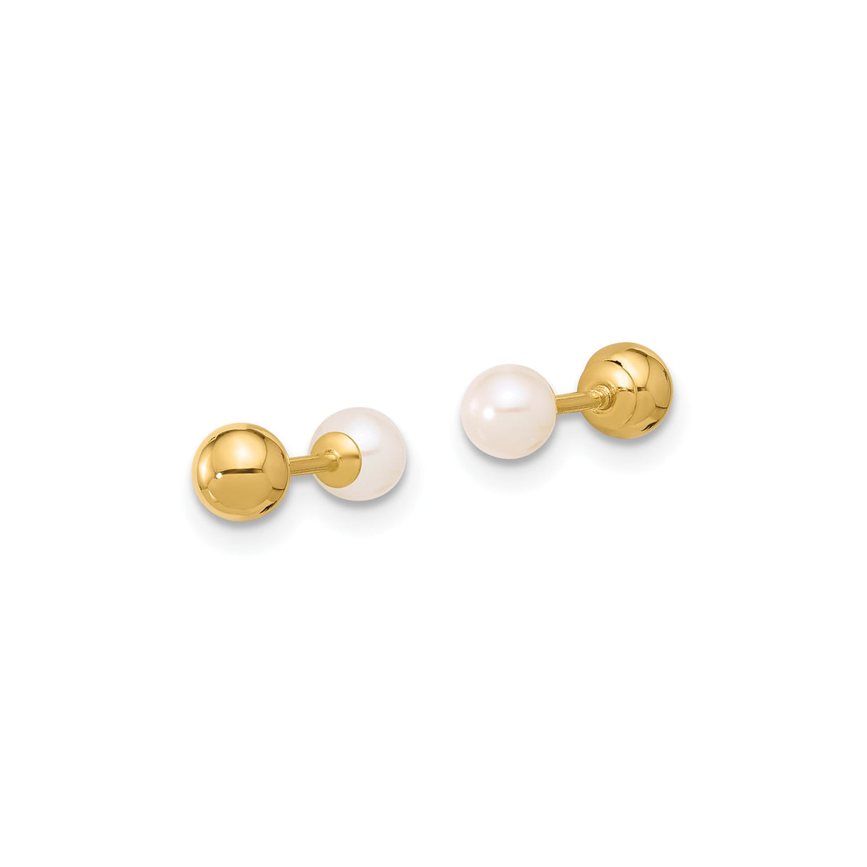 14k Yellow Gold Pearl Stud Earrings with Screw Backs, Classic Minimalist Design