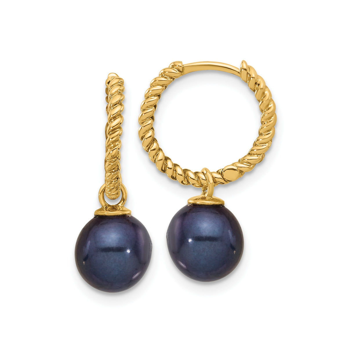 14k Yellow Gold Twisted Hoop Earrings with Interchangeable White and Black Pearls