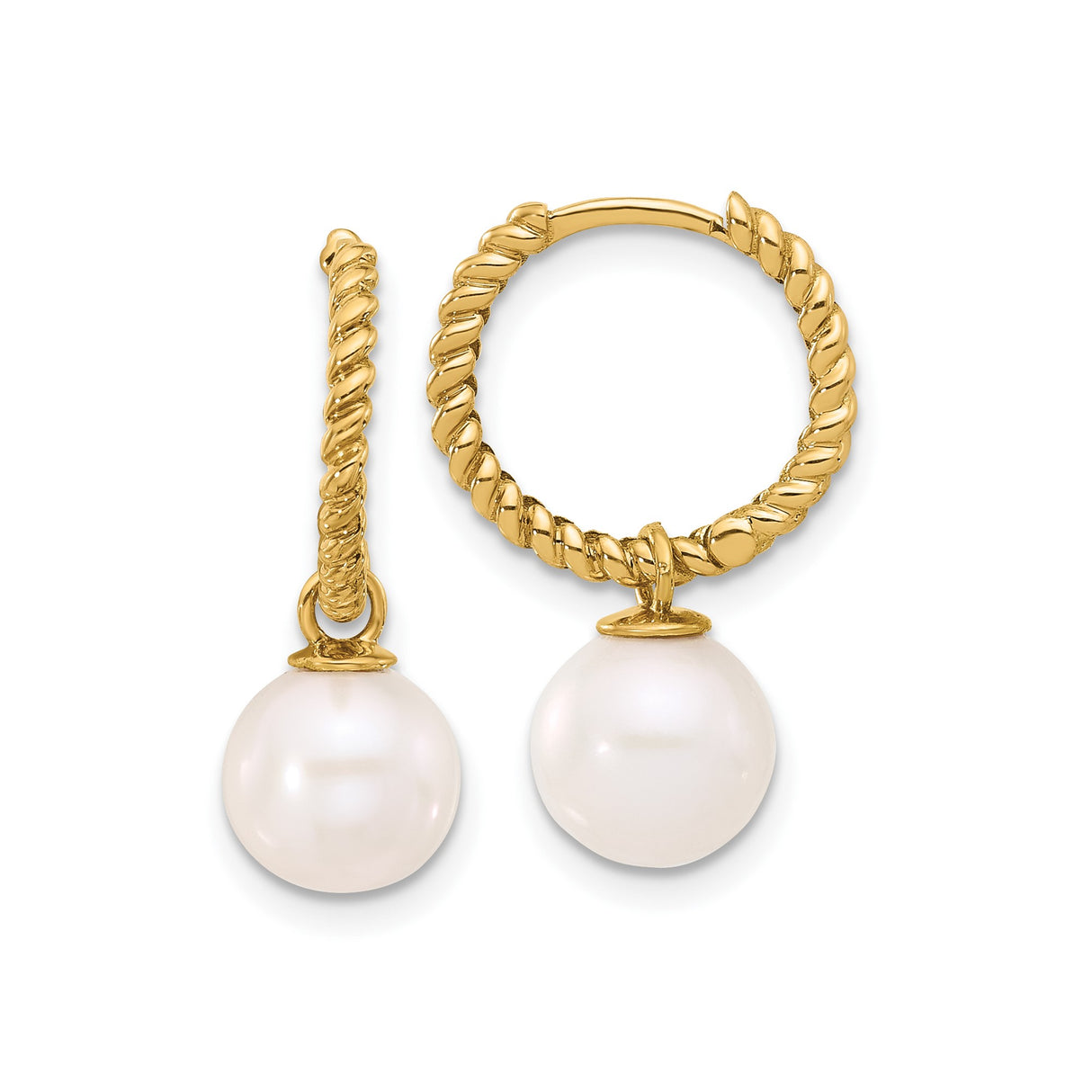 14k Yellow Gold Twisted Hoop Earrings with Interchangeable White and Black Pearls