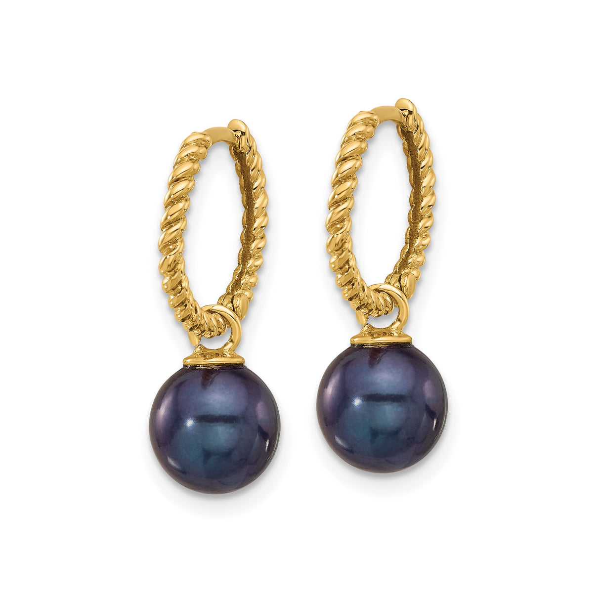 14k Yellow Gold Twisted Hoop Earrings with Interchangeable White and Black Pearls