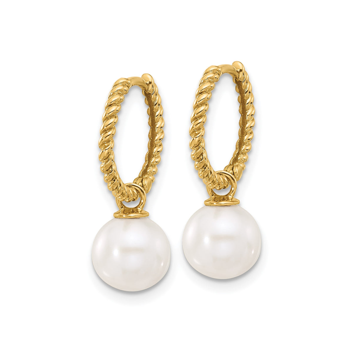 14k Yellow Gold Twisted Hoop Earrings with Interchangeable White and Black Pearls