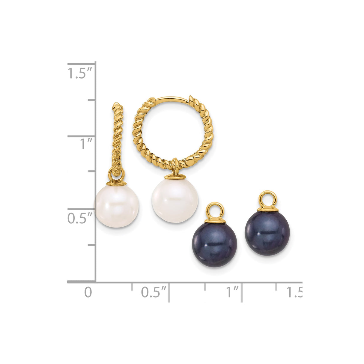 14k Yellow Gold Twisted Hoop Earrings with Interchangeable White and Black Pearls
