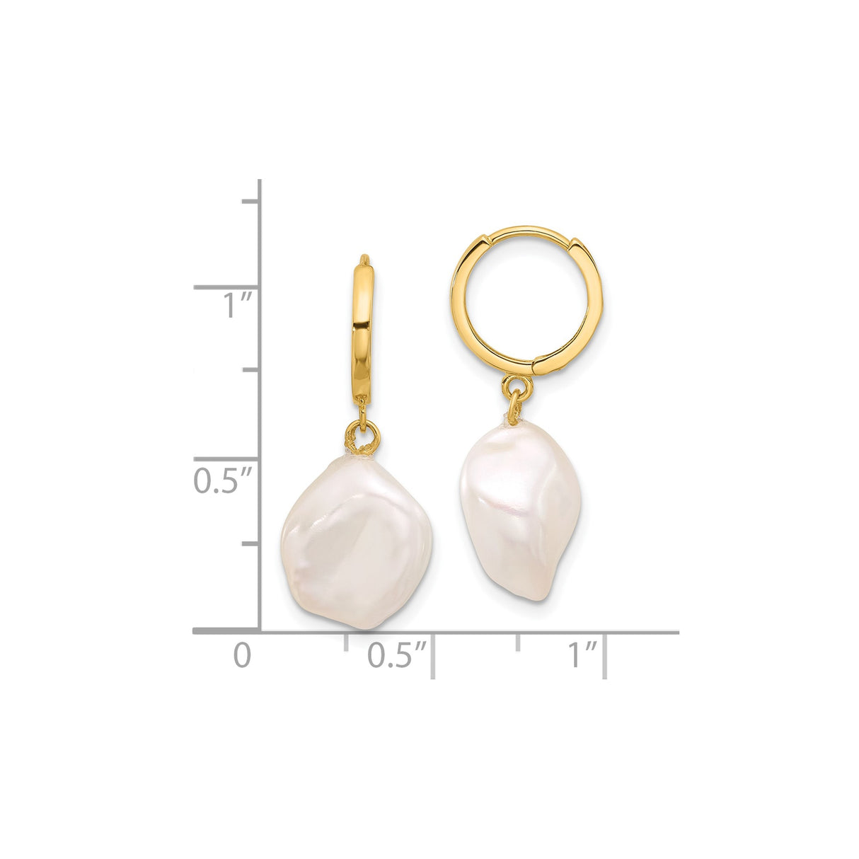 14k Yellow Gold Dangle Earrings with White Baroque Freshwater Pearls, Modern Drop Design