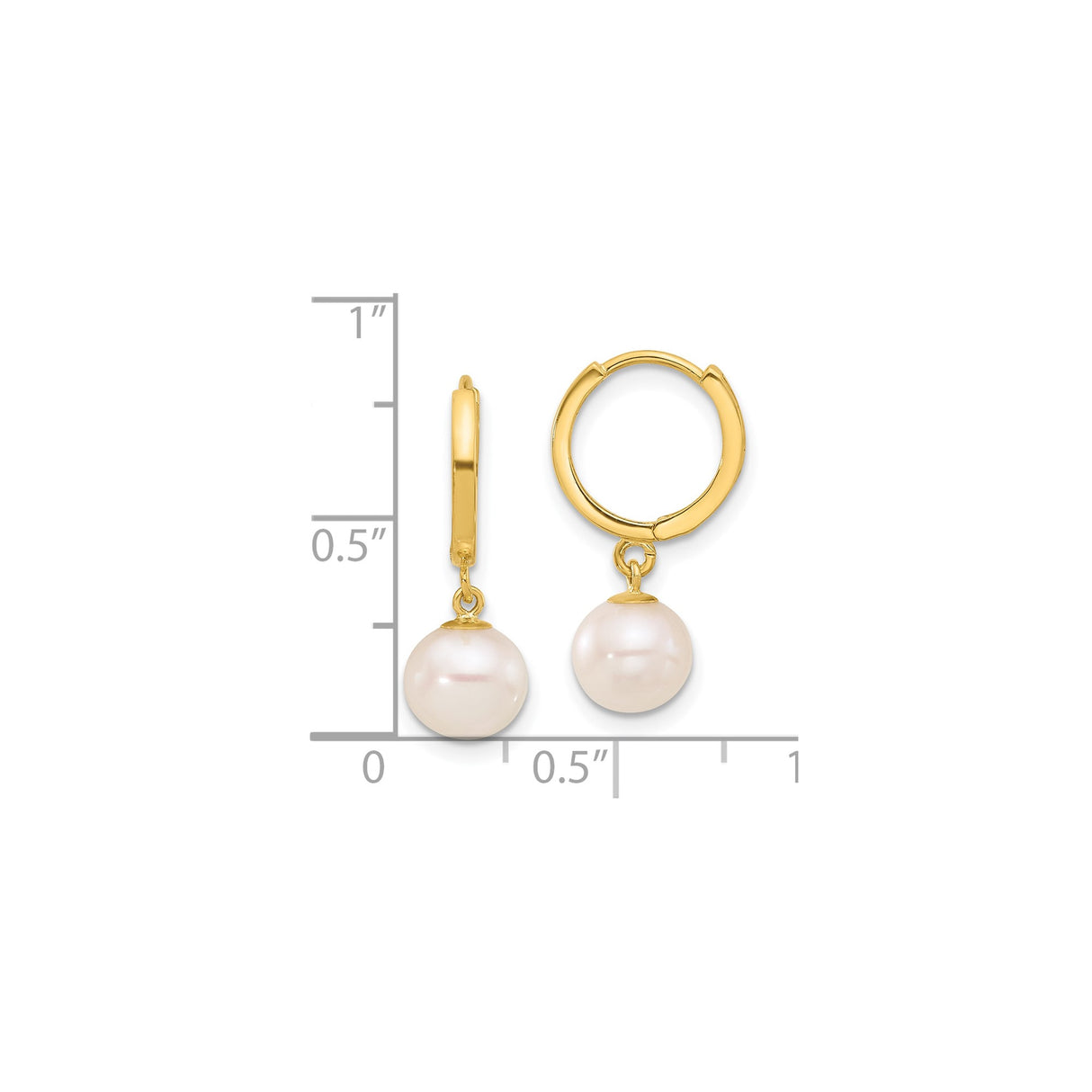 14k Yellow Gold Hoop Earrings with Cultured Freshwater Pearl Dangles, Minimalist Design for Women