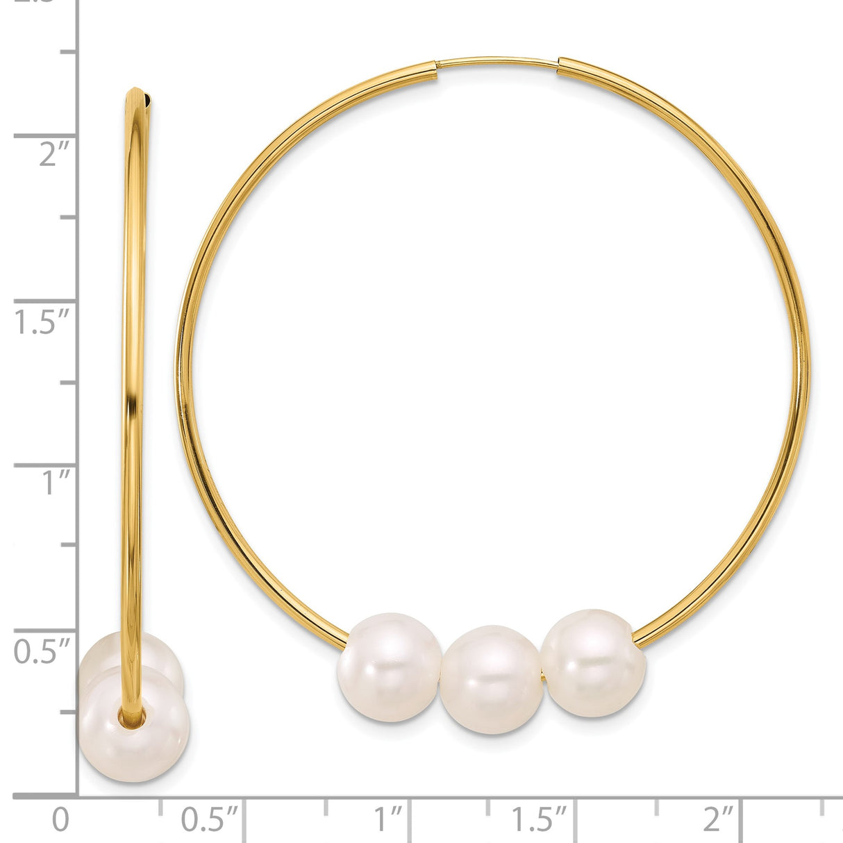 14k Yellow Gold Hoop Earrings with Three White Freshwater Pearls, Minimalist Dangle Style