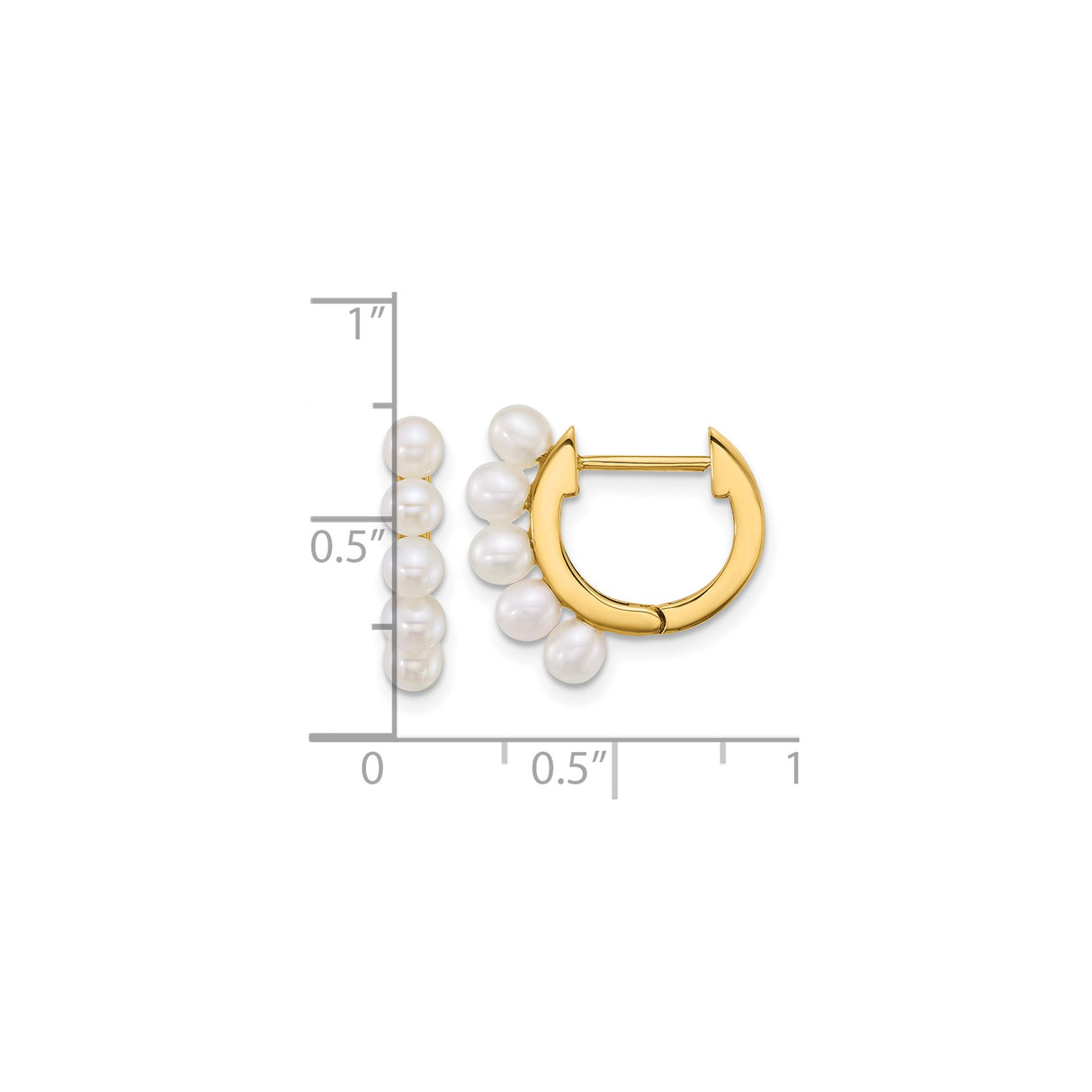 14k Yellow Gold Hoop Earrings with White Freshwater Pearls, Lightweight Modern Design