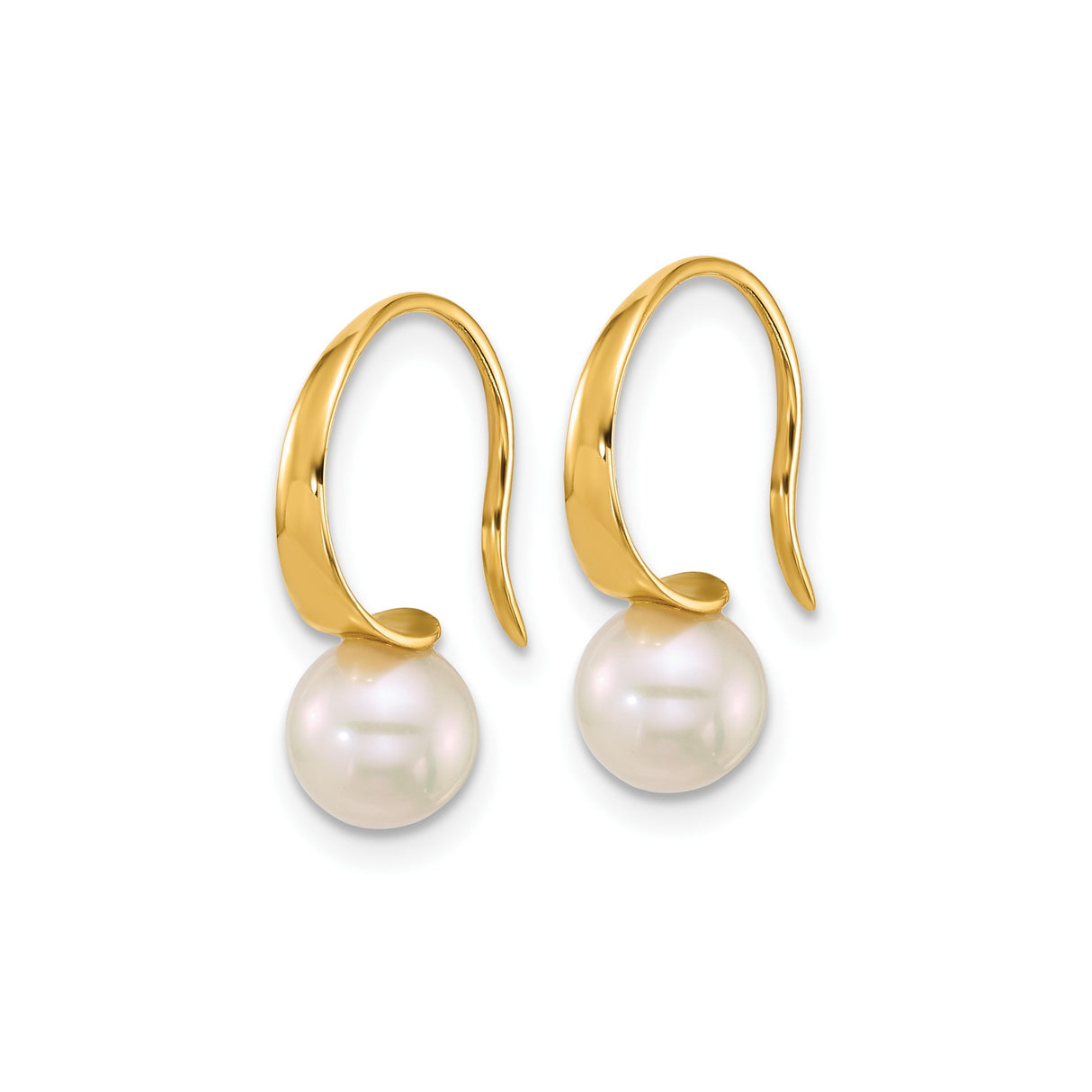 14k Yellow Gold Dangle Earrings with Round White Cultured Pearls, Minimalist Drop Design