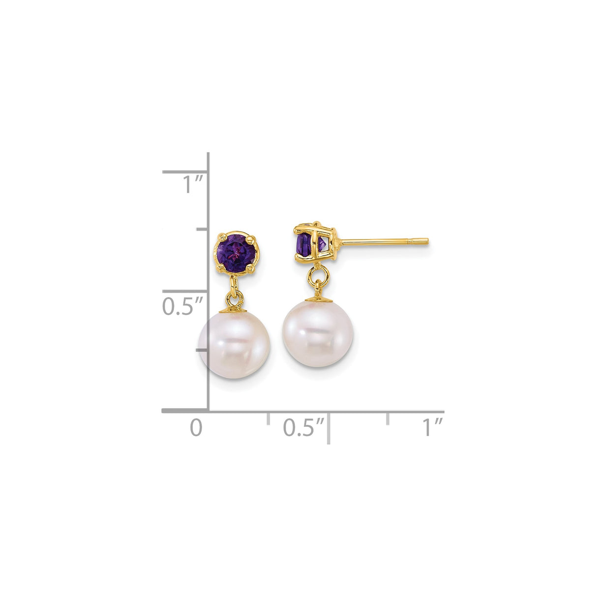 14k Yellow Gold Dangle Earrings with Amethyst and White Cultured Pearls, Drop Design for Women