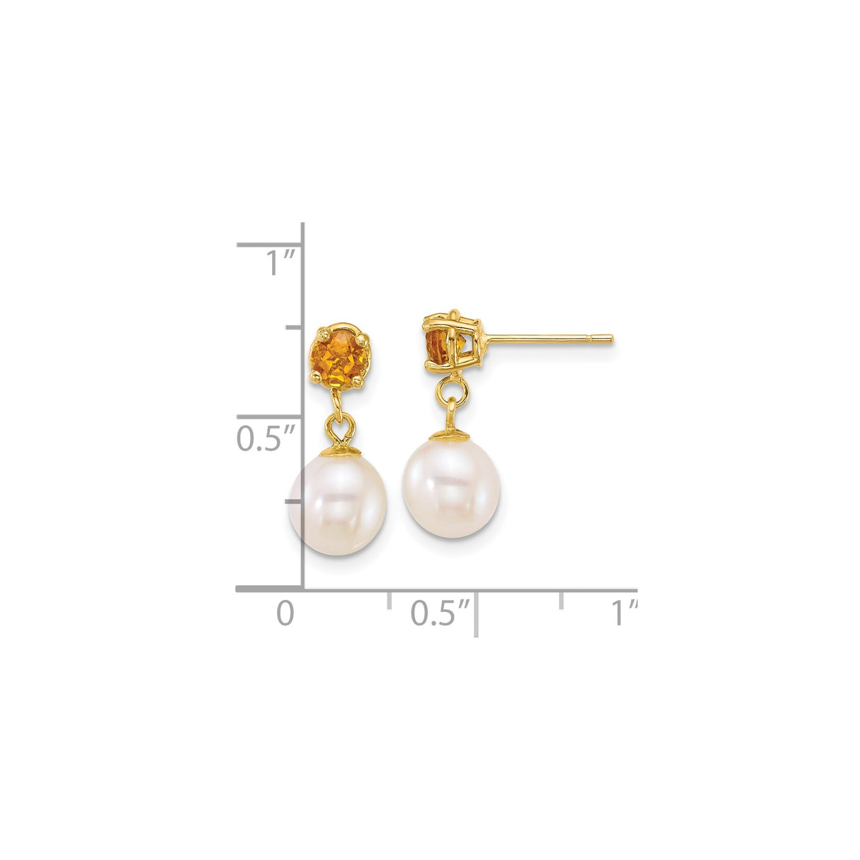 14k Yellow Gold Dangle Earrings with Citrine and Cultured Pearls, Elegant Drop Design for Women
