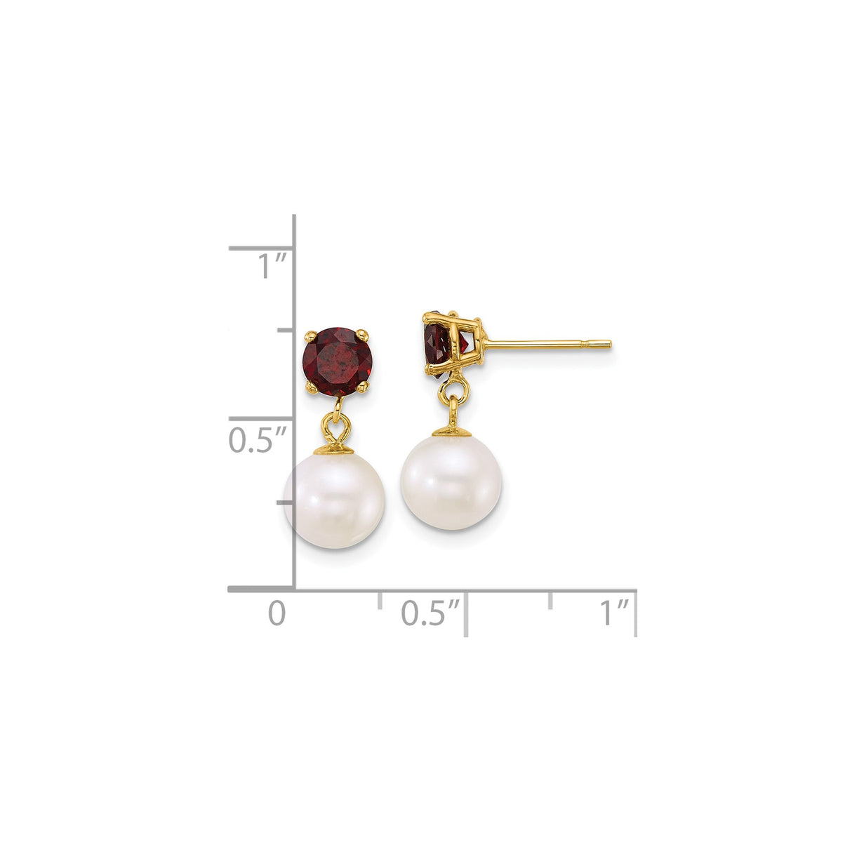 14k Yellow Gold Drop Earrings with Garnet and Pearl, Timeless Formal Design for Women