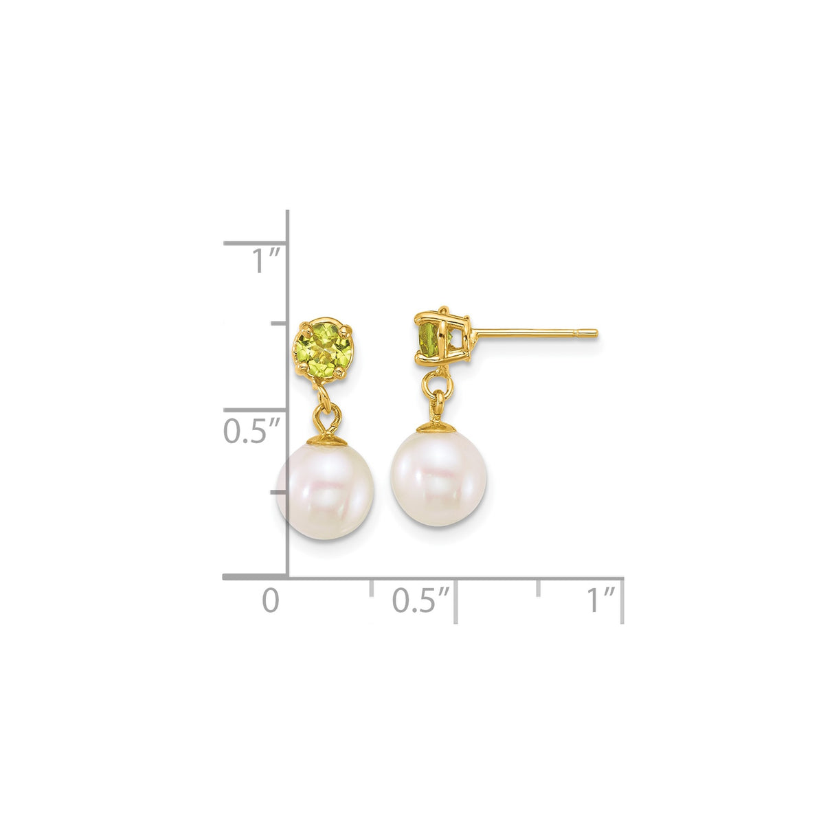 14k Yellow Gold Dangle Earrings with Peridot and Cultured Freshwater Pearls, Drop Design