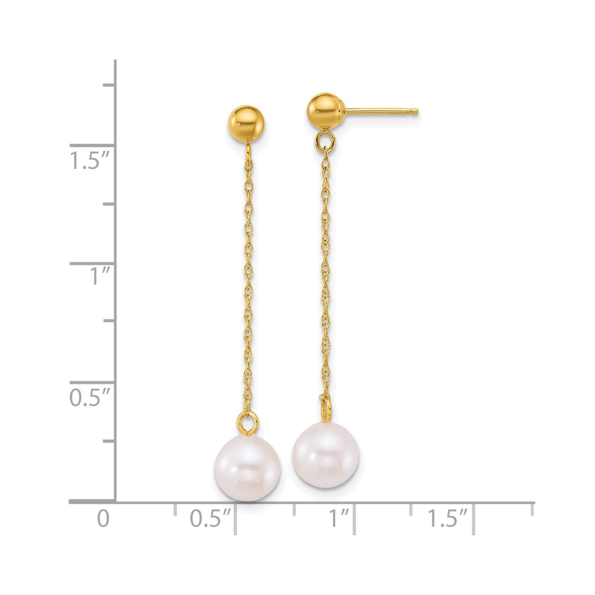 14k Yellow Gold Dangle Earrings with White Pearls, Long Chain Drop Minimalist Bridal Jewelry
