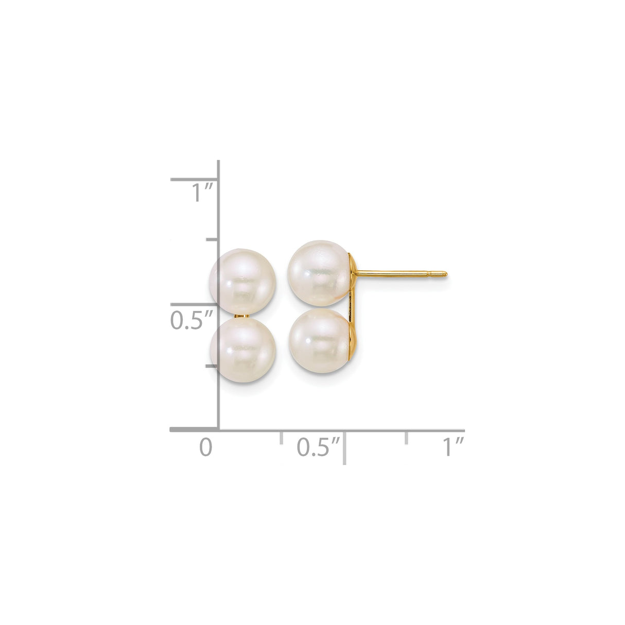 14k Yellow Gold Double Pearl Stud Earrings with Round White Cultured Pearls