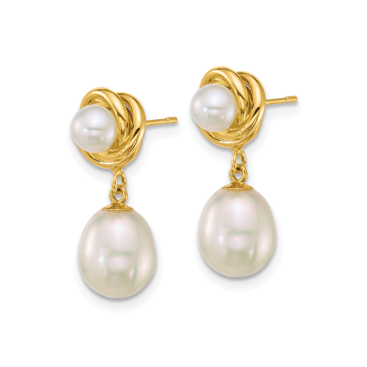 14k Yellow Gold Dangle Earrings with Twisted Knot Design and Cultured Freshwater Pearls