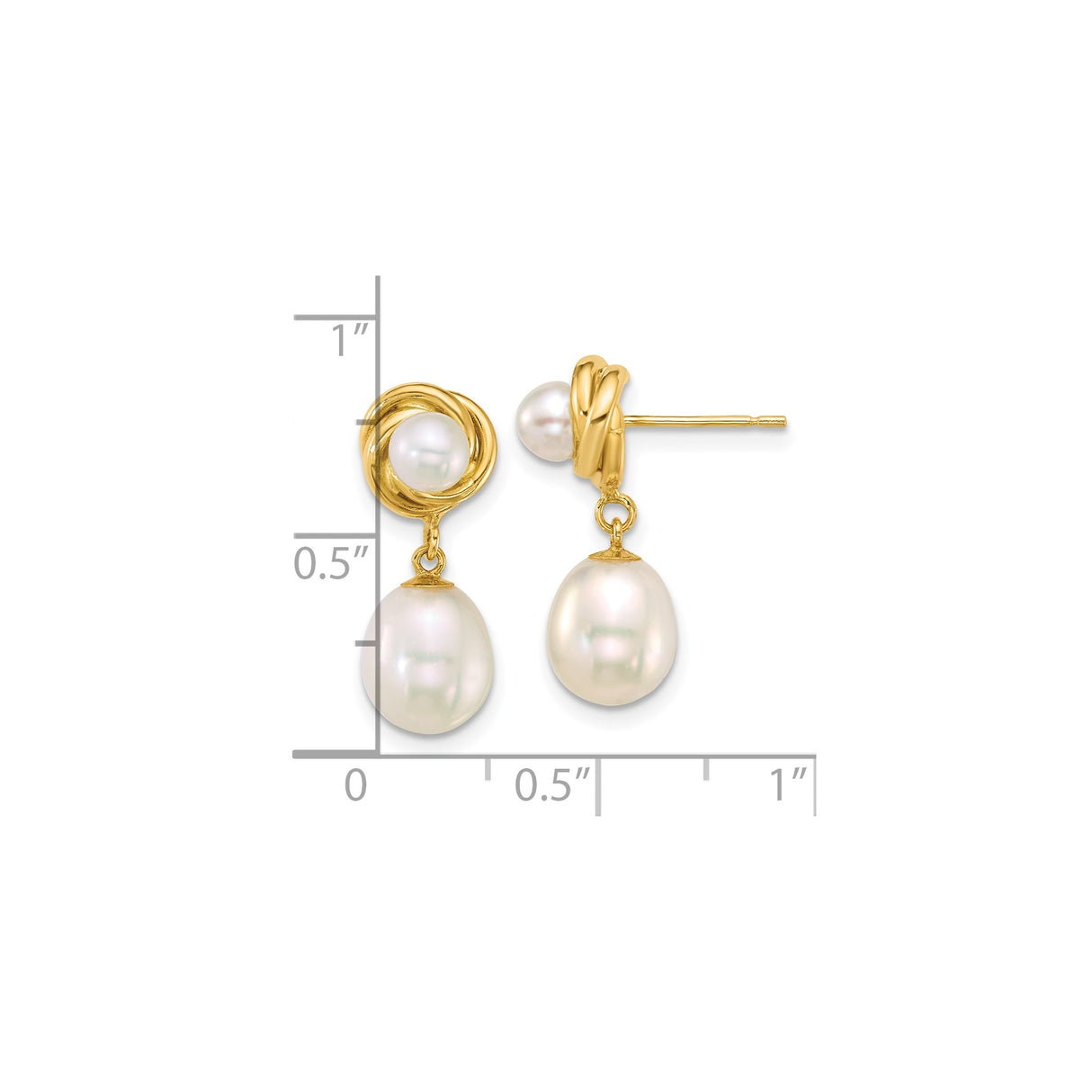 14k Yellow Gold Dangle Earrings with Twisted Knot Design and Cultured Freshwater Pearls