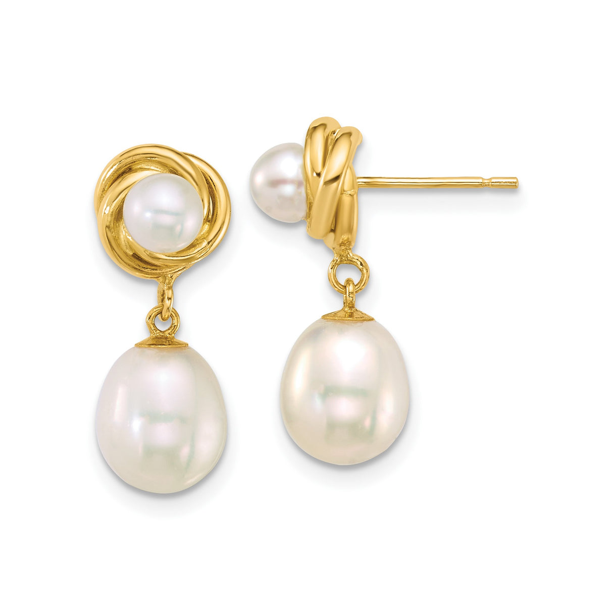14k Yellow Gold Dangle Earrings with Twisted Knot Design and Cultured Freshwater Pearls