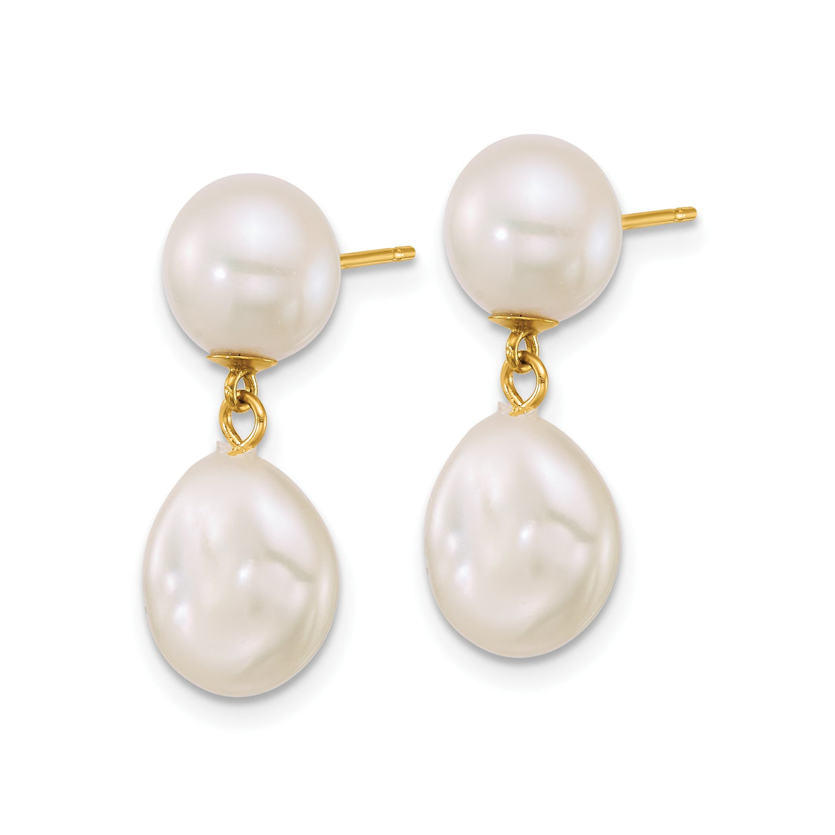 14k Yellow Gold Drop Earrings with Baroque Freshwater Pearls, Classic Dangle Design for Women
