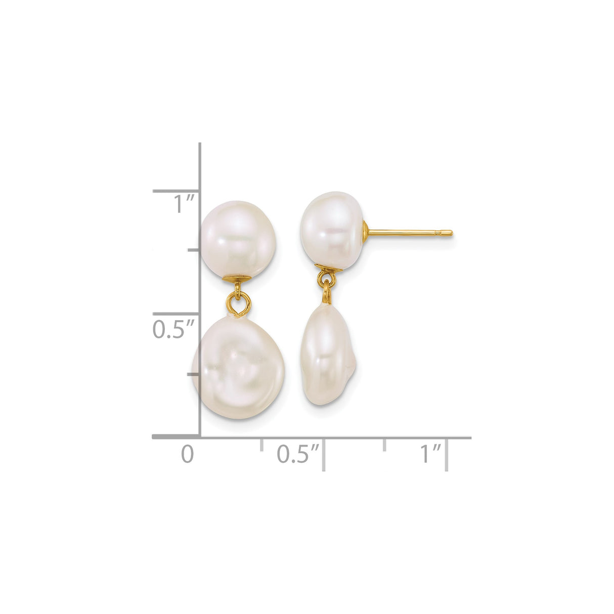 14k Yellow Gold Drop Earrings with Baroque Freshwater Pearls, Classic Dangle Design for Women