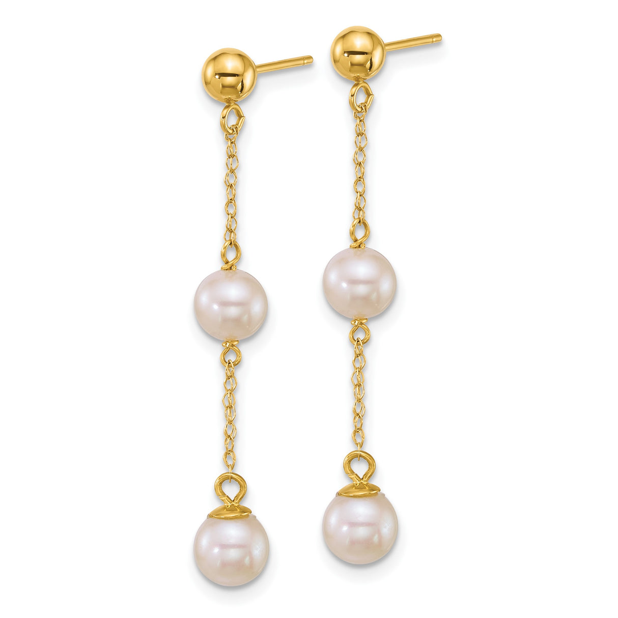 14k Yellow Gold Dangle Earrings with White Cultured Pearls, Drop Style for Women