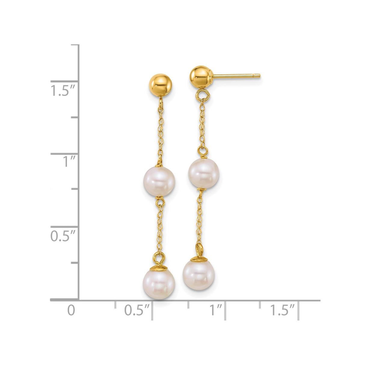 14k Yellow Gold Dangle Earrings with White Cultured Pearls, Drop Style for Women