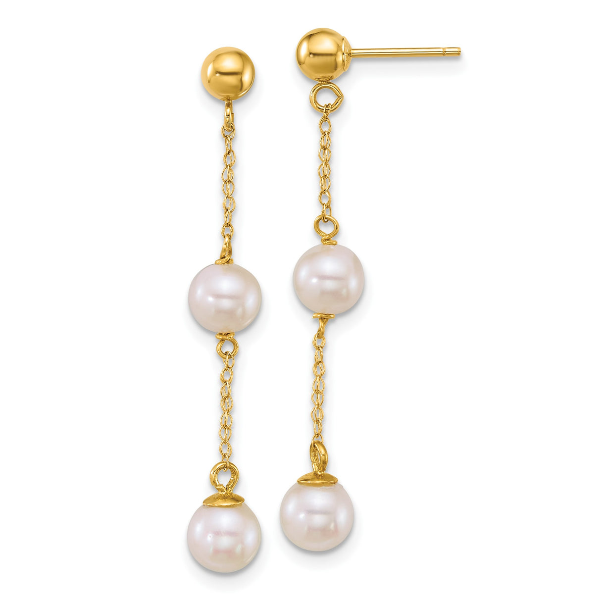 14k Yellow Gold Dangle Earrings with White Cultured Pearls, Drop Style for Women