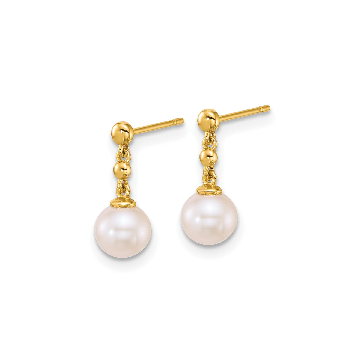 14k Yellow Gold Dangle Earrings with White Cultured Pearls, Classic Drop Design for Women