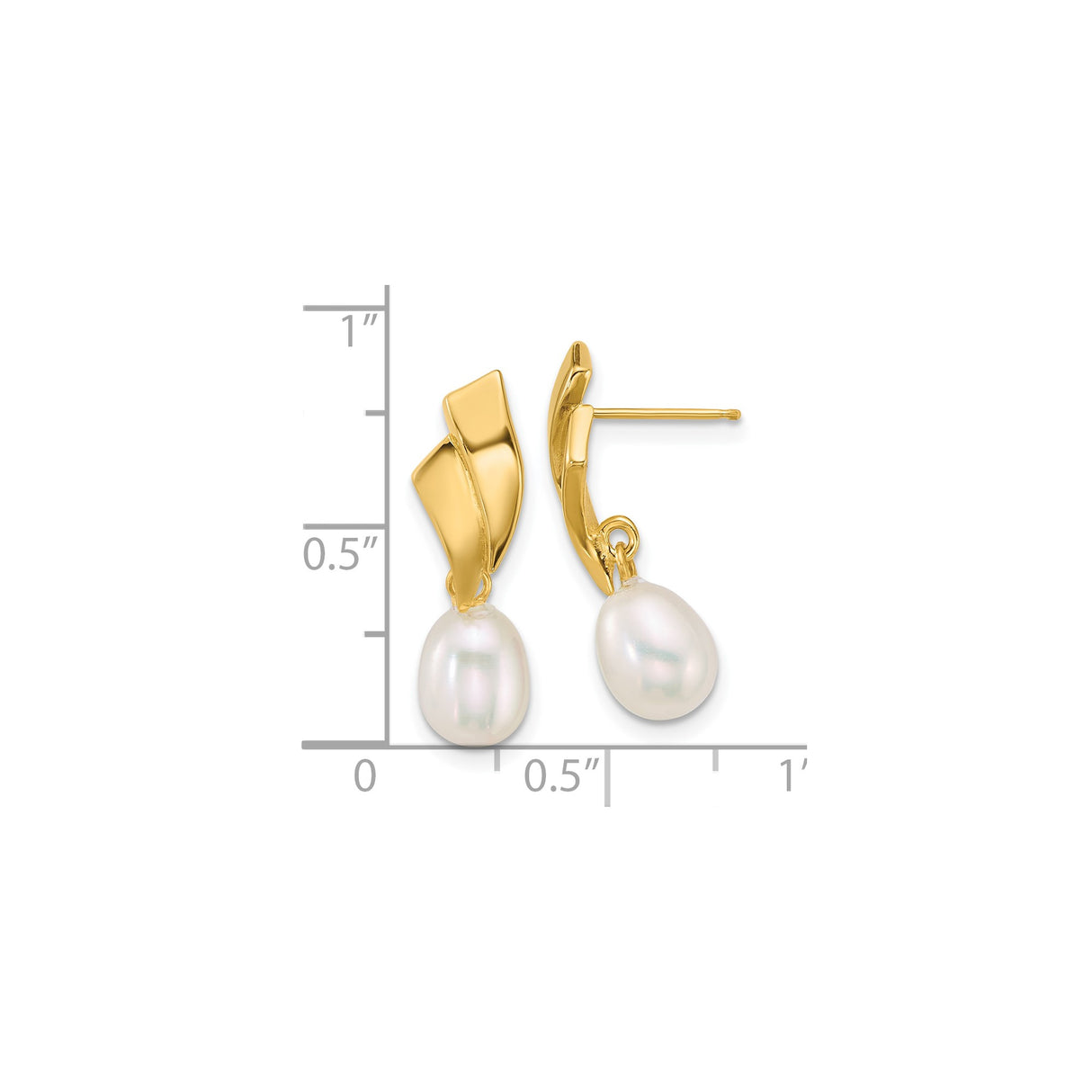 14k Yellow Gold Dangle Earrings with Teardrop White Freshwater Pearls, Modern Drop Design