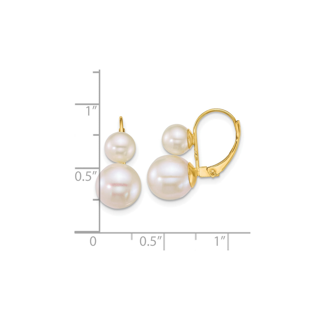 14k Yellow Gold Dangle Earrings with Double Cultured White Pearls, Drop Leverback Design