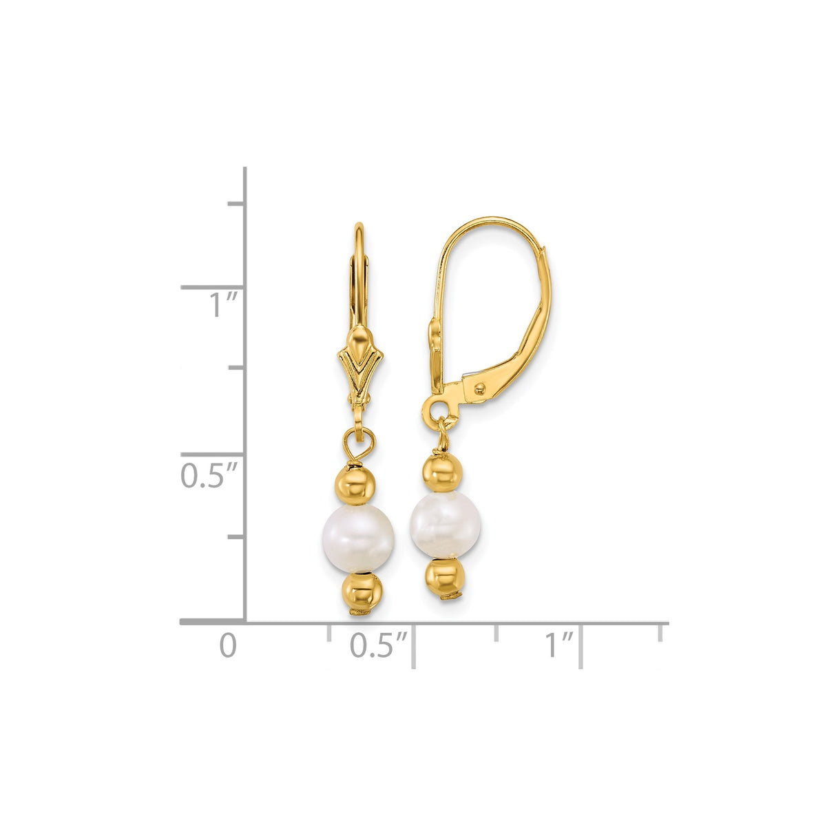 14k Yellow Gold Dangle Earrings with White Freshwater Cultured Pearls and Polished Beads