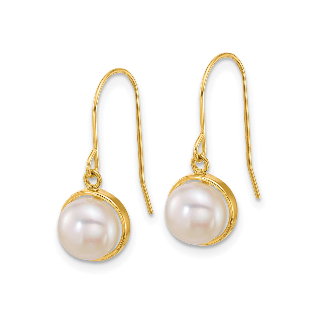 14k Yellow Gold Drop Earrings with White Freshwater Cultured Pearls, Classic Dangle Design