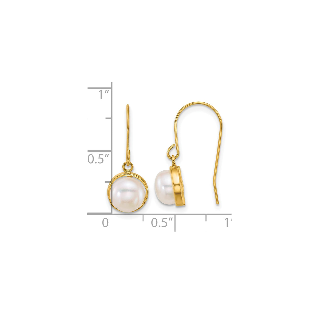 14k Yellow Gold Drop Earrings with White Freshwater Cultured Pearls, Classic Dangle Design