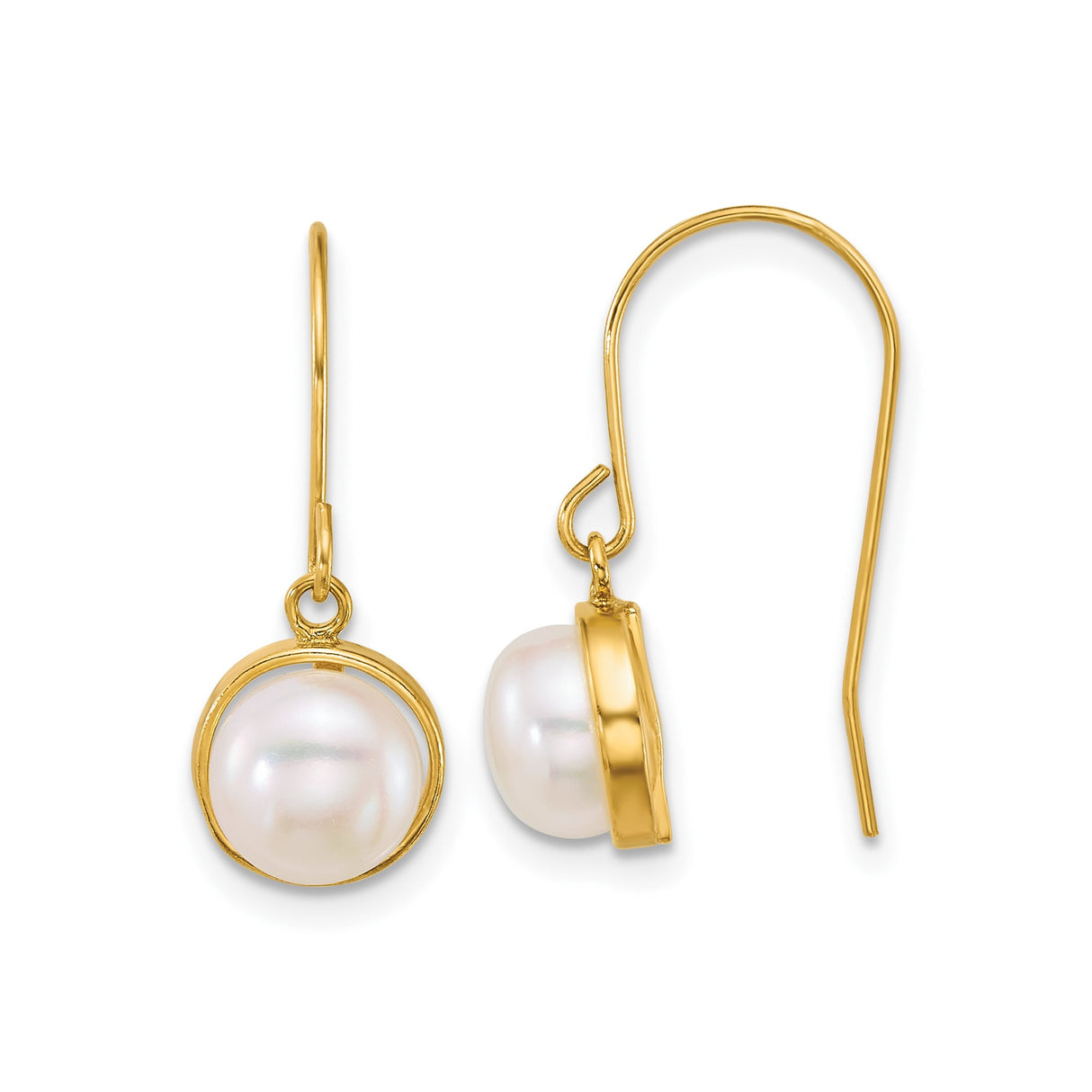 14k Yellow Gold Drop Earrings with White Freshwater Cultured Pearls, Classic Dangle Design
