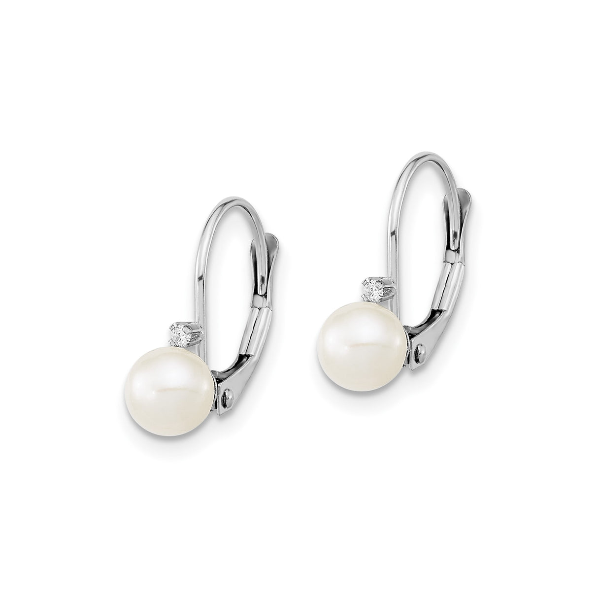 14k White Gold Drop Earrings with Freshwater Pearl and Diamond Accent Leverback Design