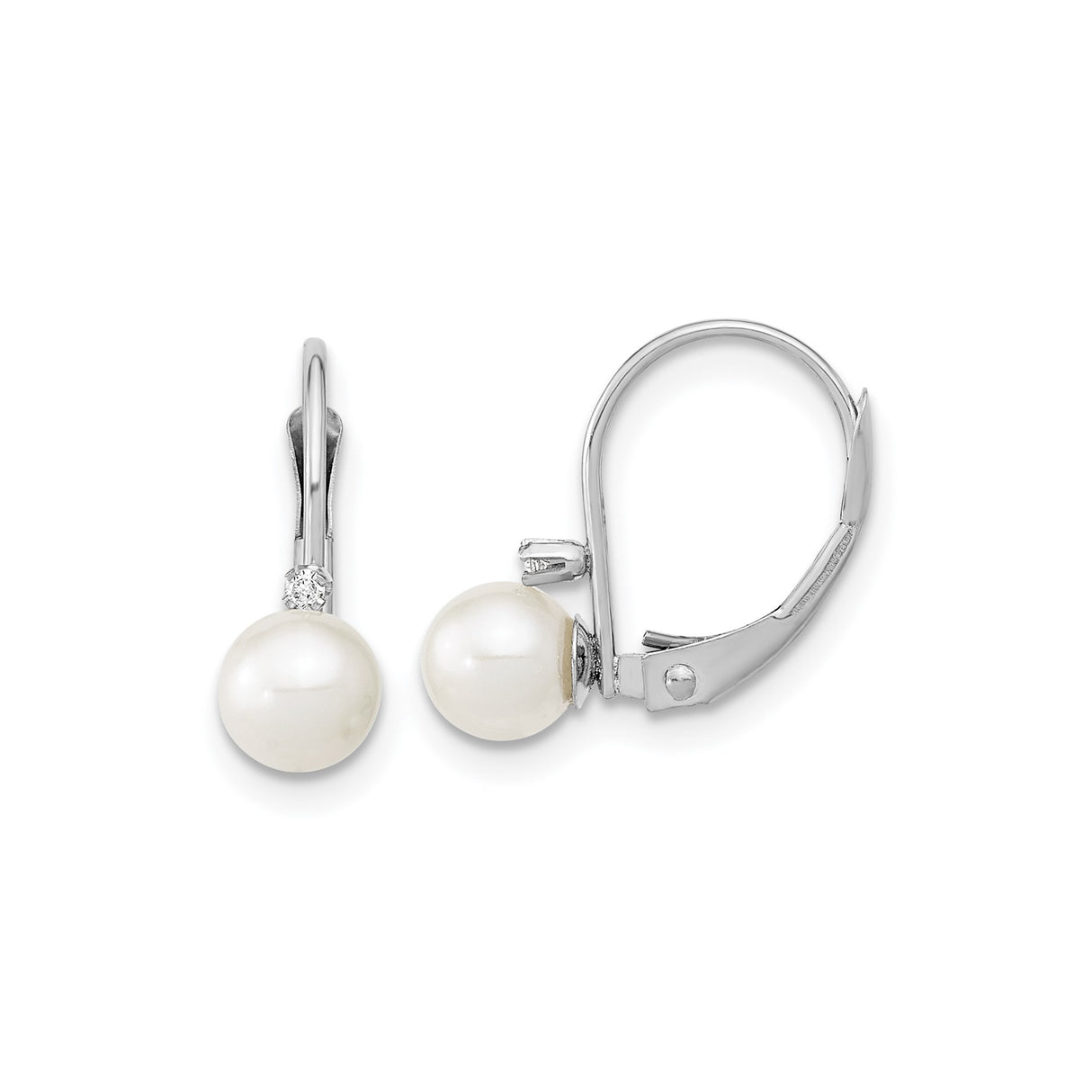 14k White Gold Drop Earrings with Freshwater Pearl and Diamond Accent Leverback Design