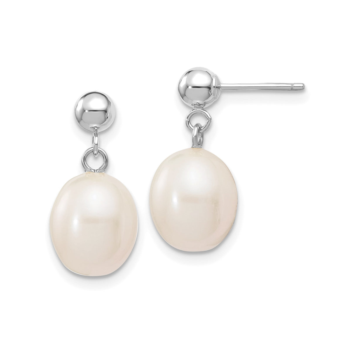 14k White Gold Dangle Earrings with Oval Freshwater Cultured Pearls, Drop Design for Women