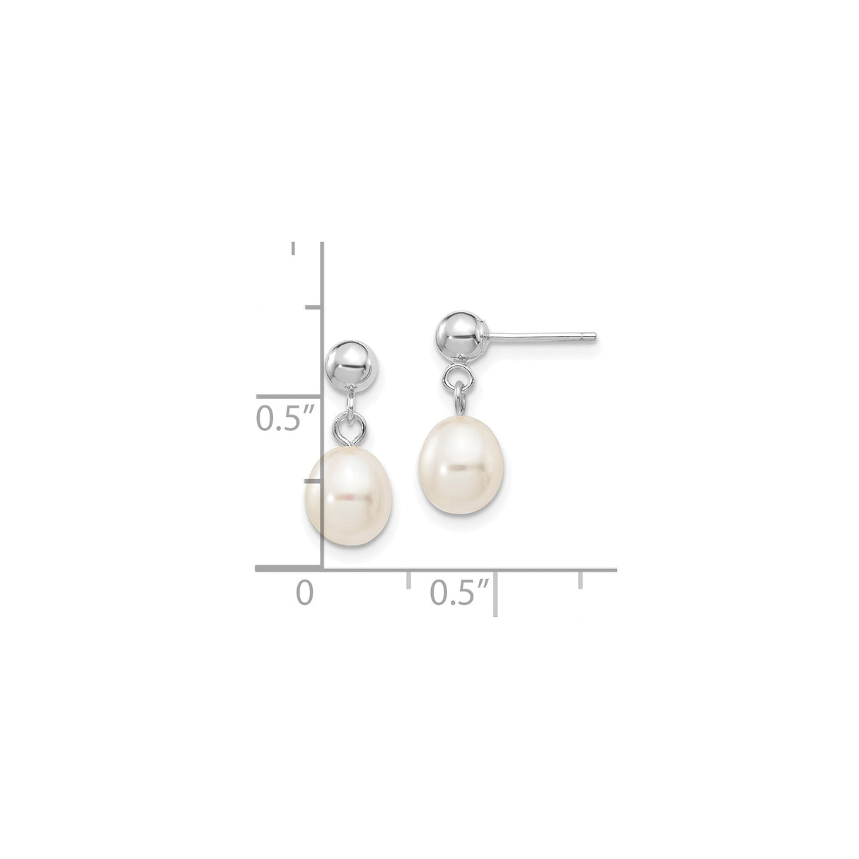 14k White Gold Drop Earrings with White Freshwater Cultured Pearls, Classic Dangle Studs