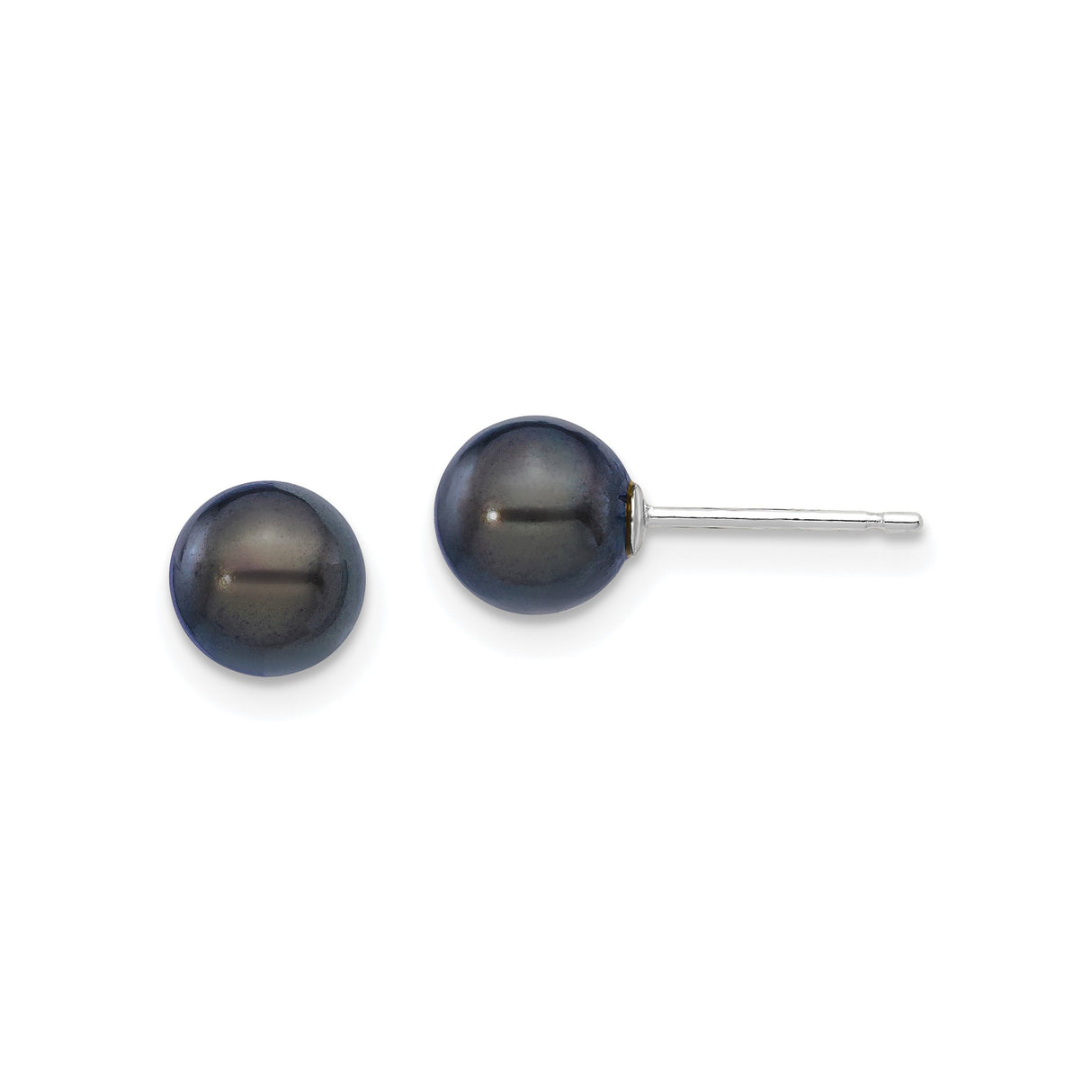 14k White Gold Stud Earrings with Black Freshwater Cultured Pearls for Women