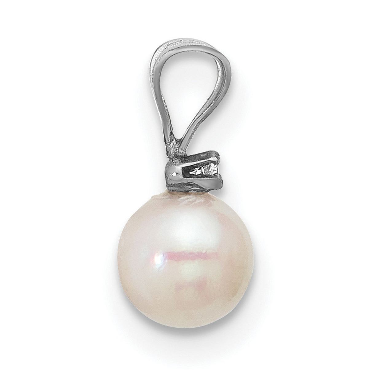 14k White Gold Pendant with Round Akoya Pearl and Diamond Accent, Bridal Fine Jewelry