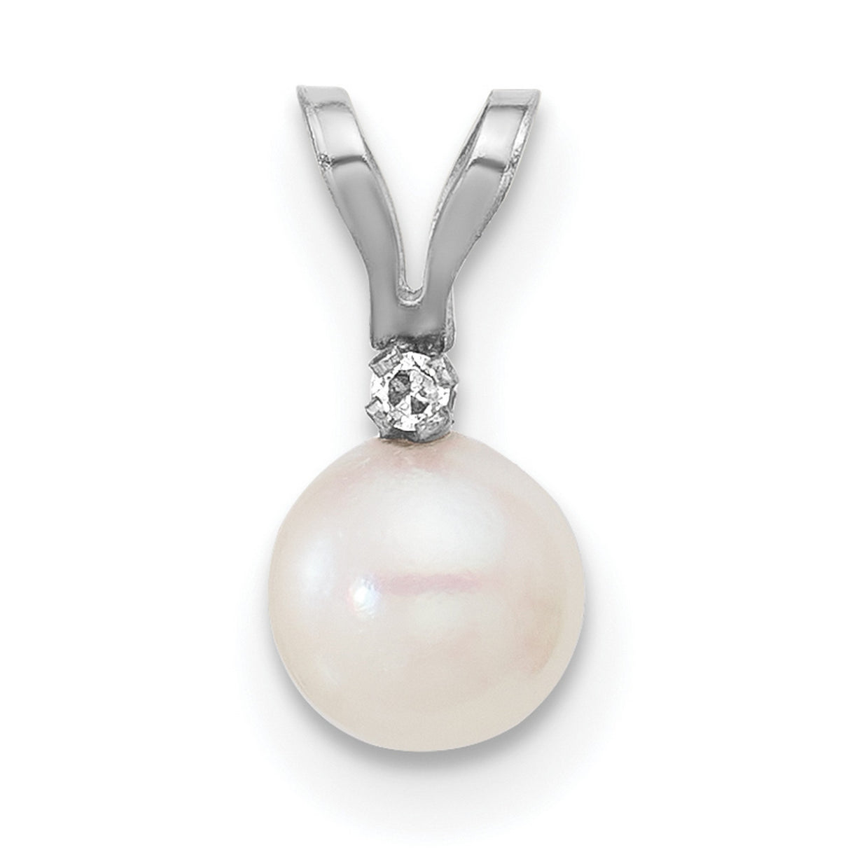 14k White Gold Pendant with Round Akoya Pearl and Diamond Accent, Bridal Fine Jewelry