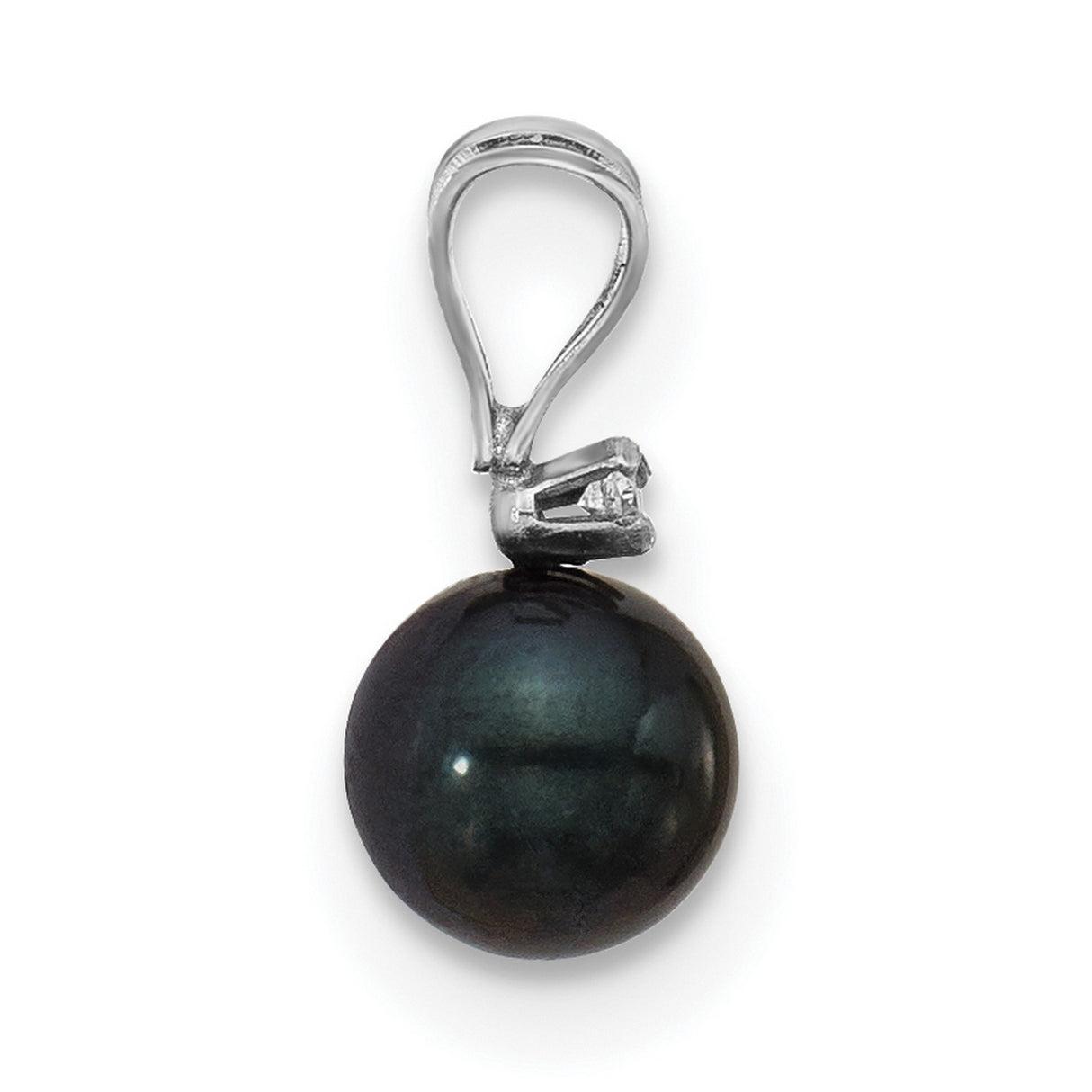 14k White Gold Pendant with Black Akoya Pearl and Diamond Accent for Women