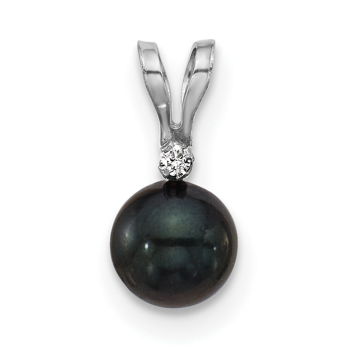 14k White Gold Pendant with Black Akoya Pearl and Diamond Accent for Women