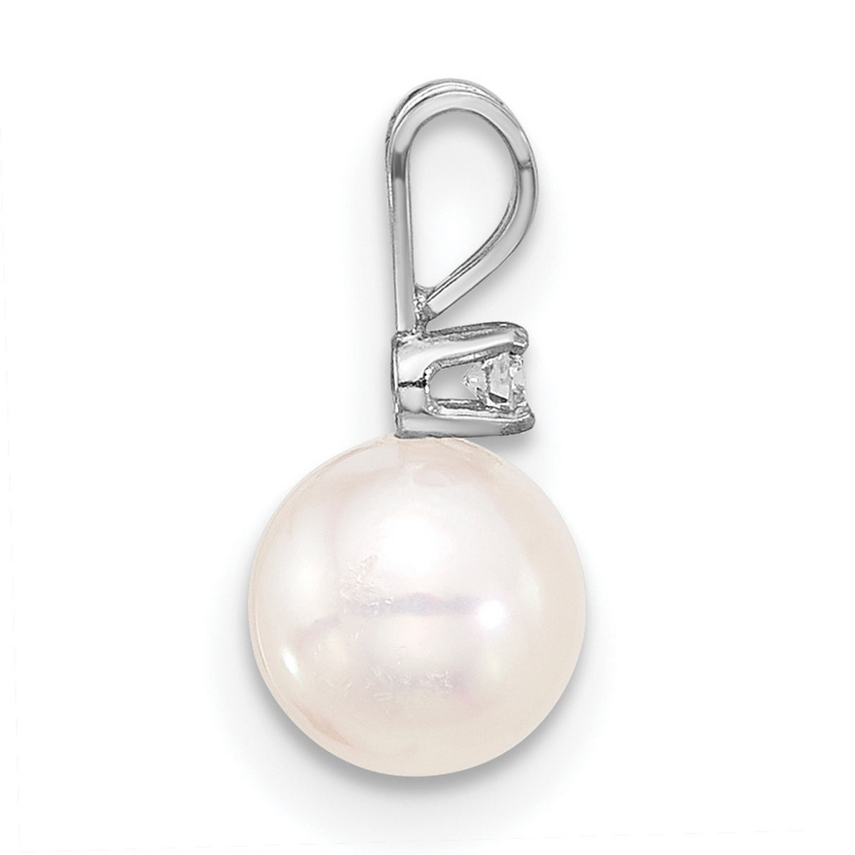 14k White Gold Pendant with Akoya Pearl and Diamond Accent, Classic Bridal Jewelry for Women