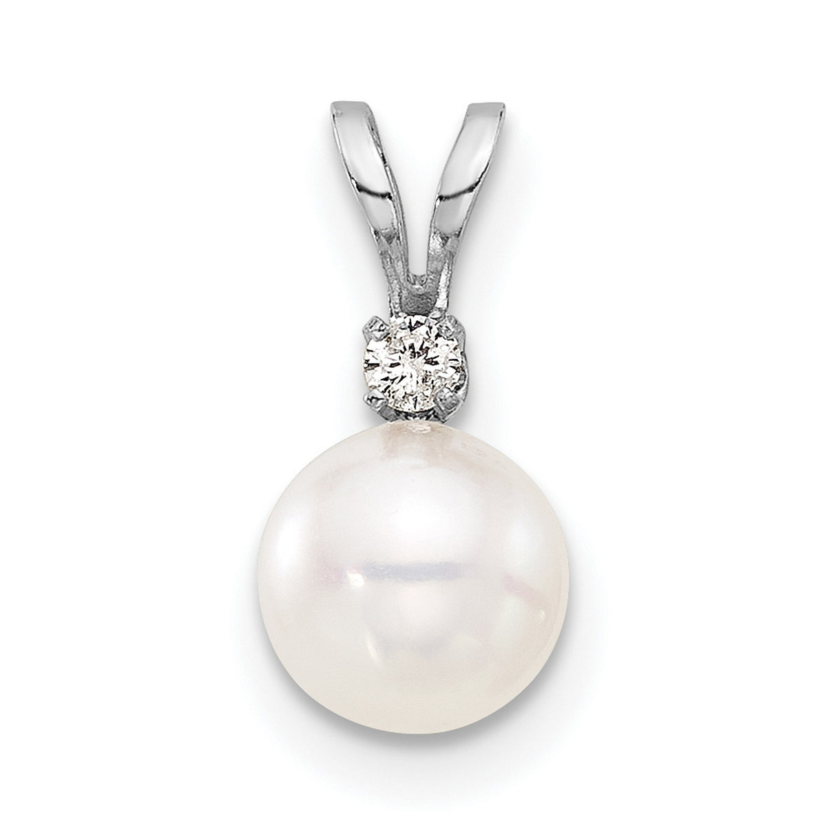 14k White Gold Pendant with Akoya Pearl and Diamond Accent, Classic Bridal Jewelry for Women